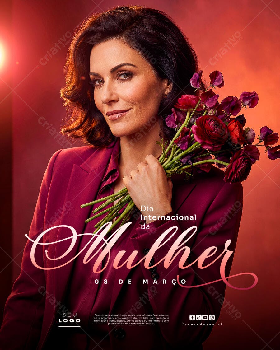 Flyer Dia Internacional da Mulher 8 de Março PSD Editável