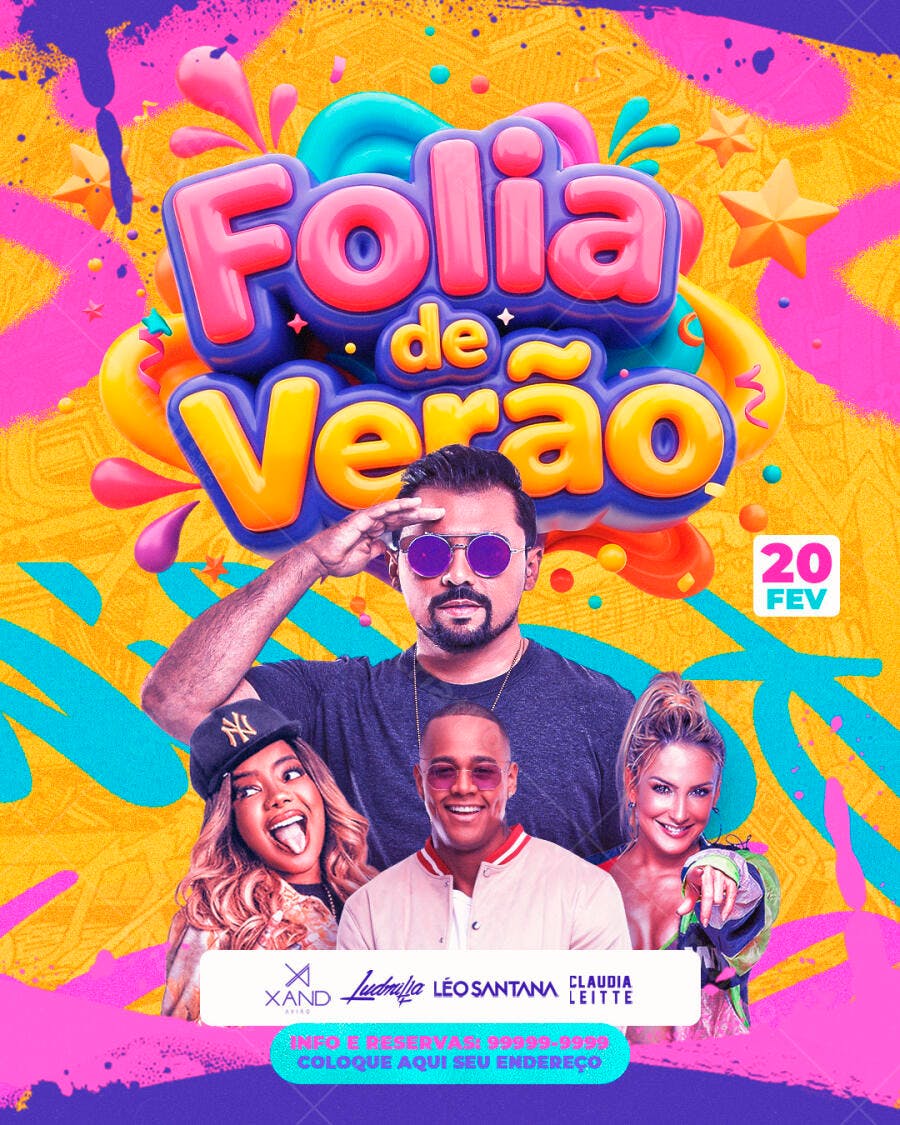 Flyer Folia de Verão Carnaval Evento PSD Editável