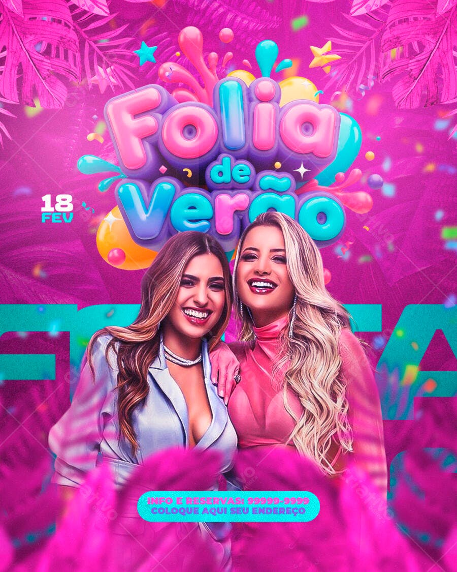Flyer Folia de Verão Pré-Carnaval Evento PSD Editável