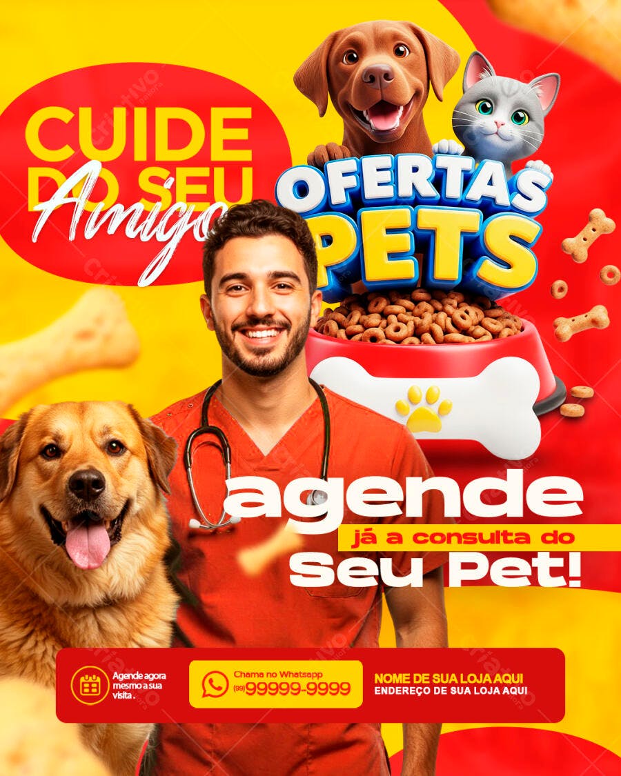 Flyer Ofertas Pet Shop Veterinária PSD Editável