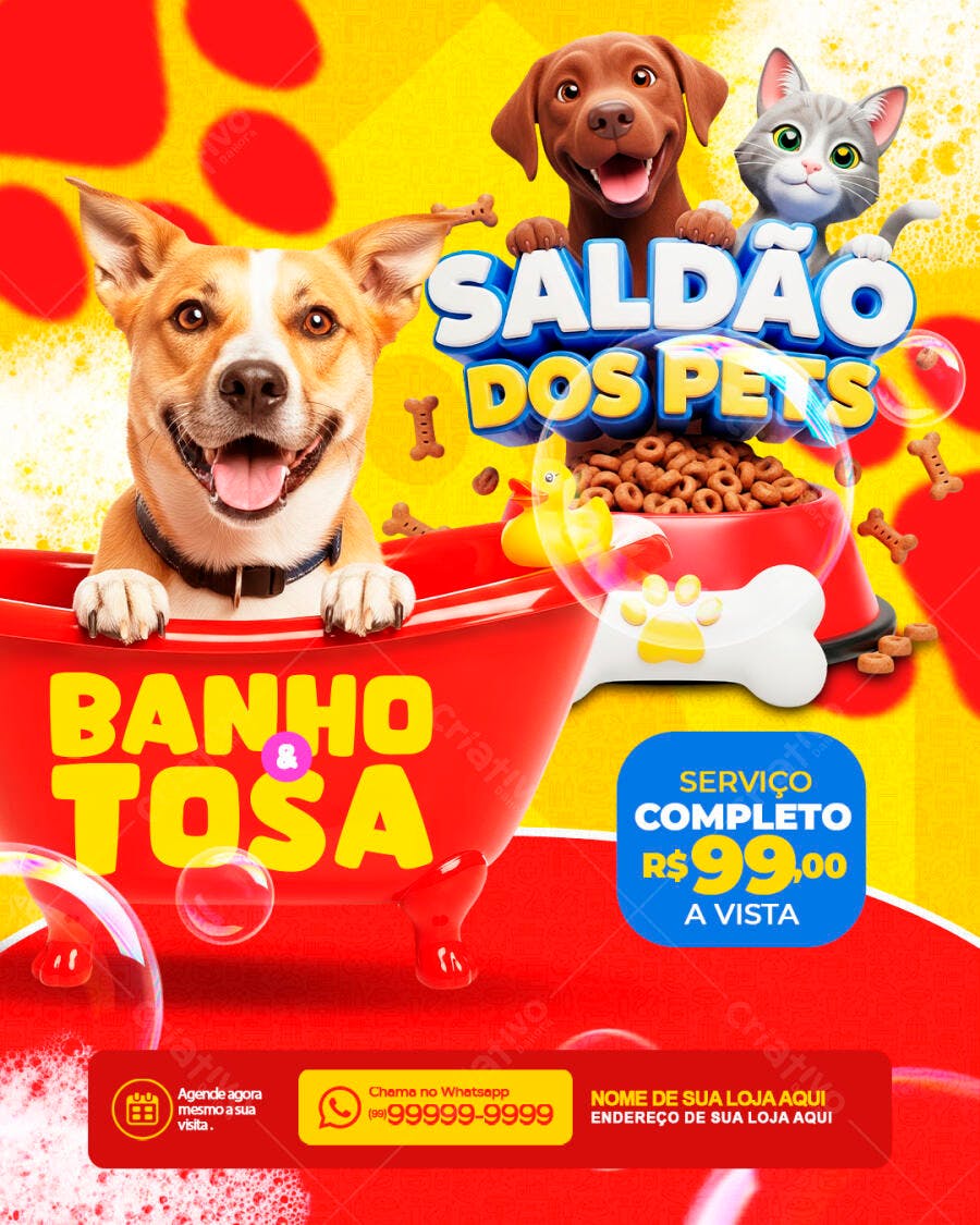 Flyer Saldão dos Pets Banho e Tosa PSD Editável