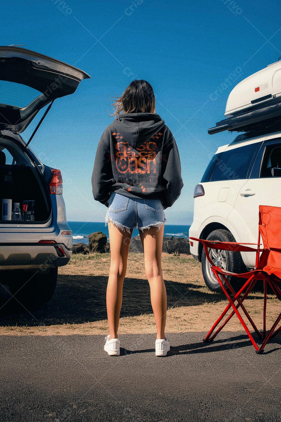 Mockup Moletom Capuz Lifestyle Costas Praia Editável