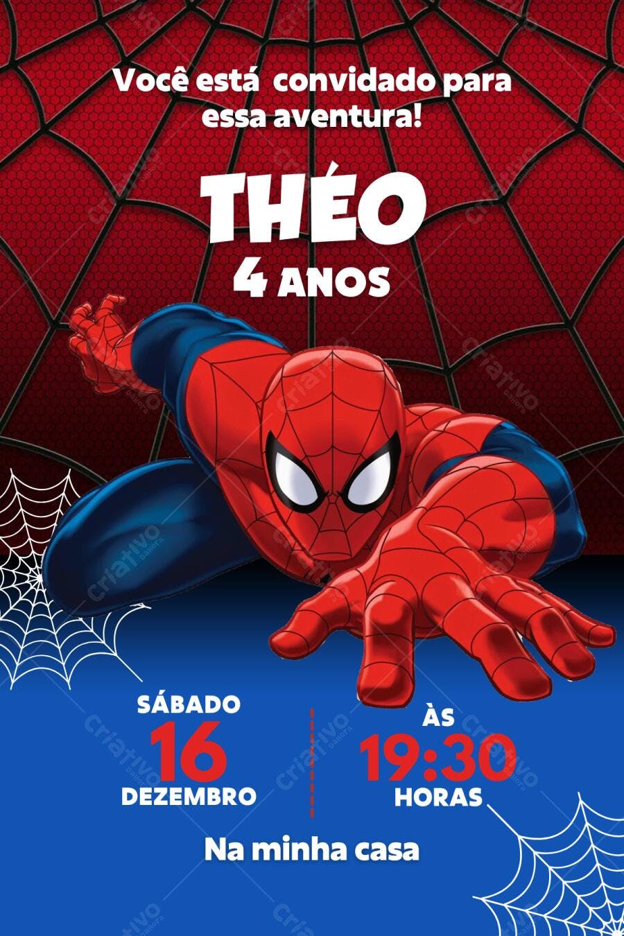 Template Canva Convite Aniversário Homem-Aranha Infantil Editável