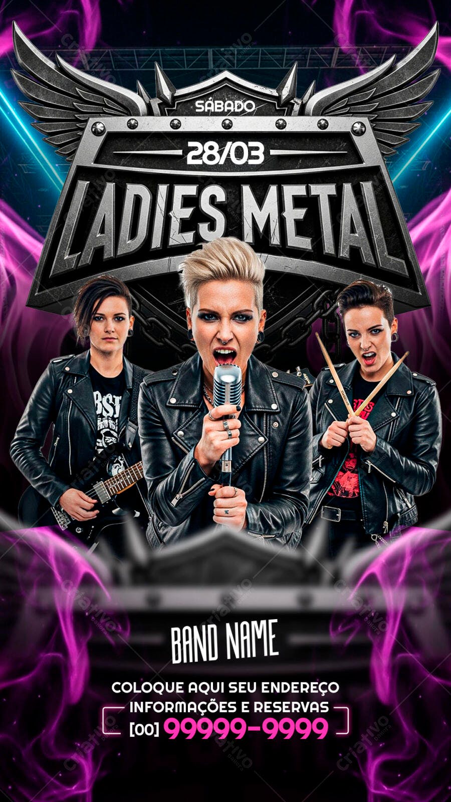 Flyer Show de Rock Ladies Metal PSD Editável