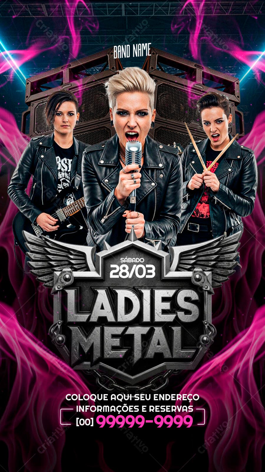Flyer Show Ladies Metal Banda Rock PSD Editável