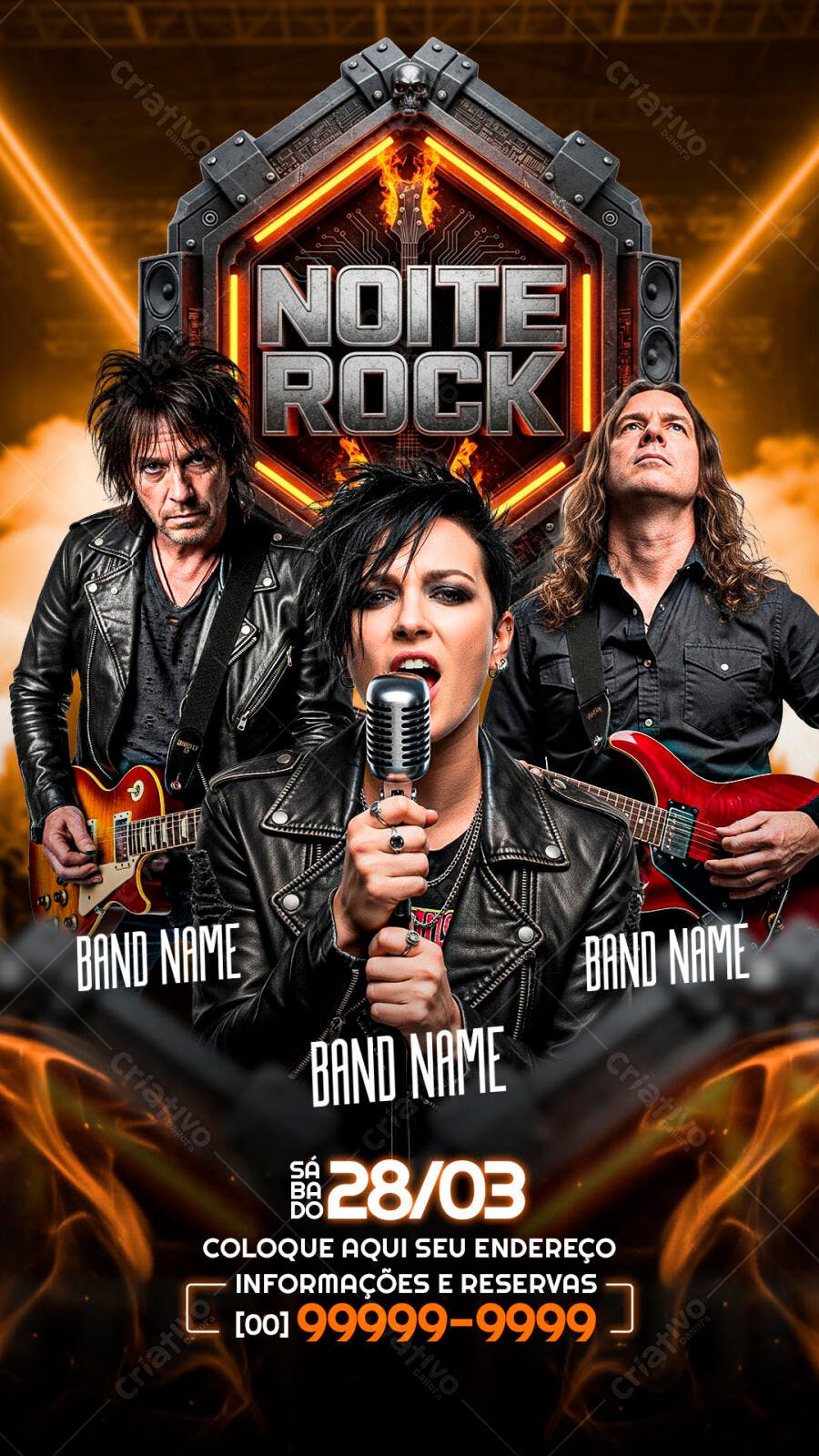 Flyer Noite Rock Banda Evento Musical PSD Editável