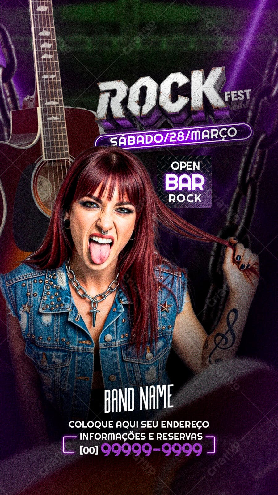 Flyer Rock Fest Março Evento Musical PSD Editável