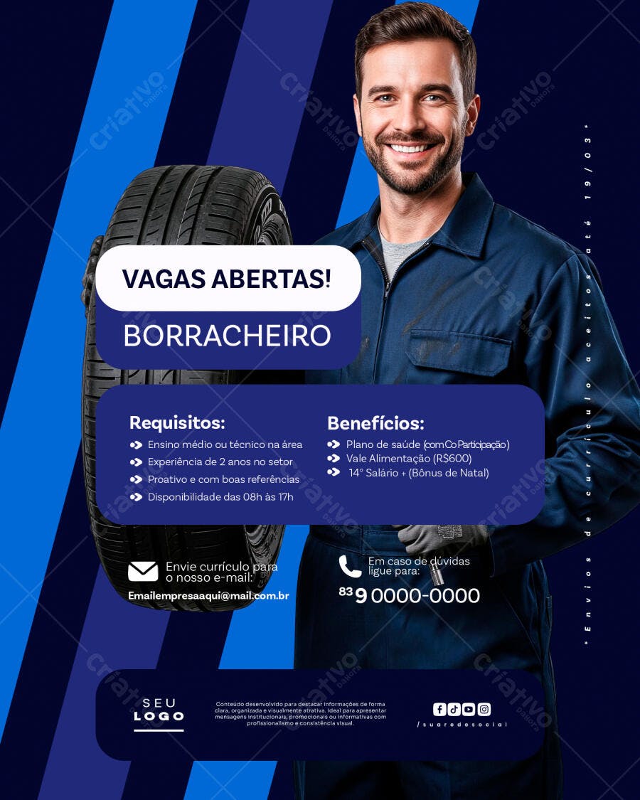 Flyer Vagas Abertas Borracheiro Auto Center PSD Editável