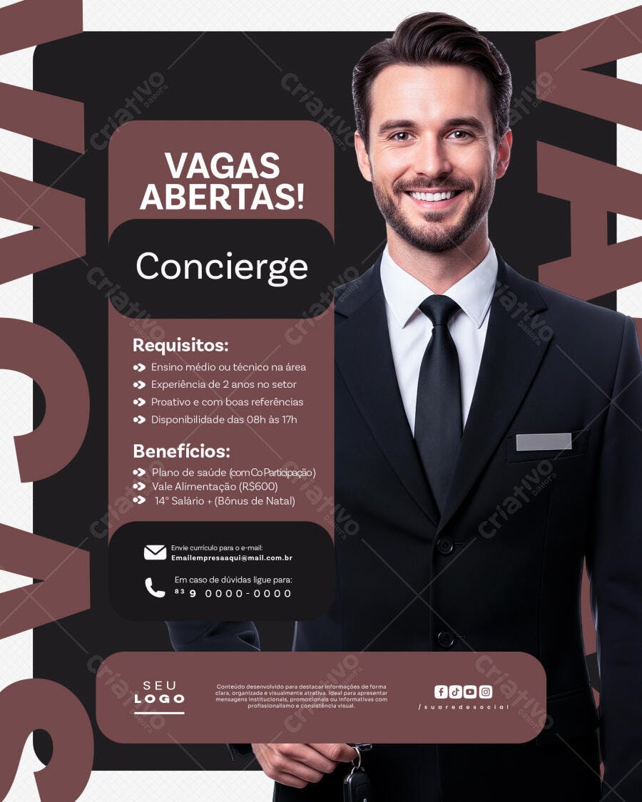 Flyer Vagas Abertas Concierge PSD Editável