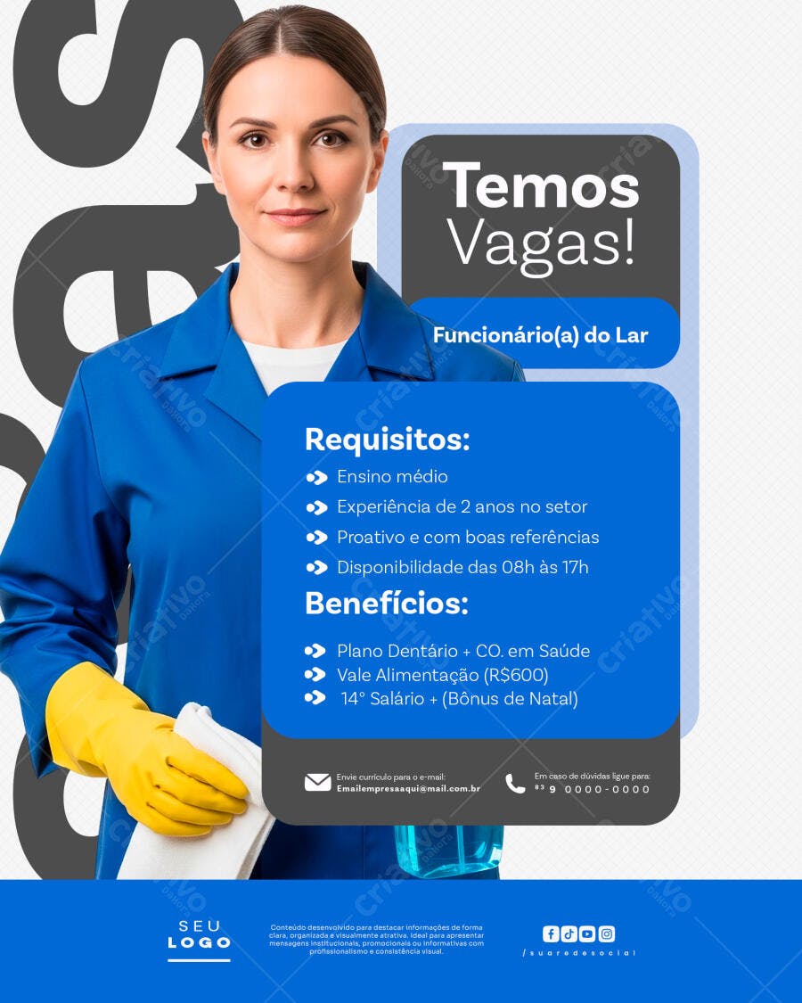 Post Instagram Vagas Emprego Doméstico PSD Editável