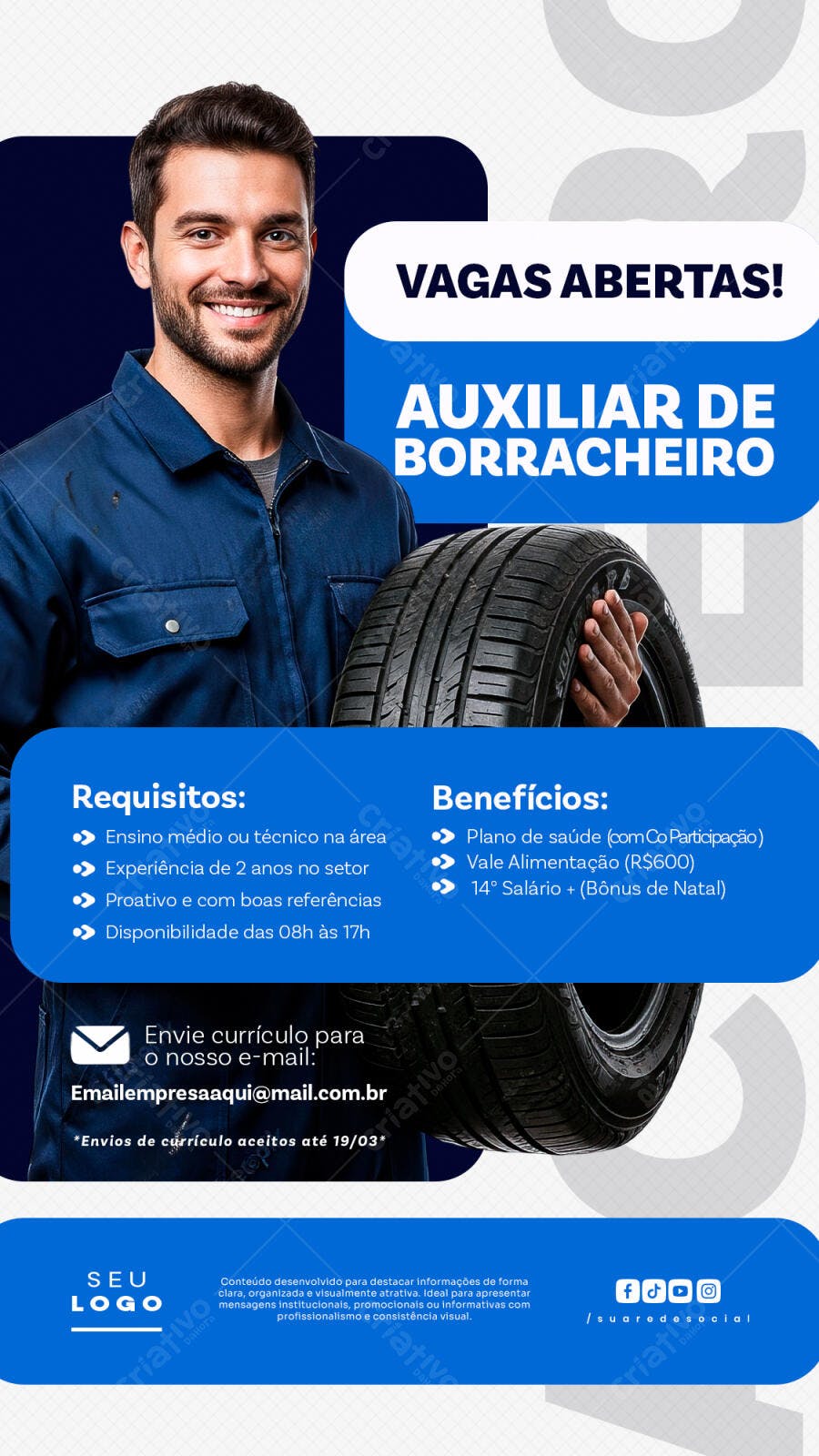 Post Instagram Vagas Abertas Borracharia PSD Editável