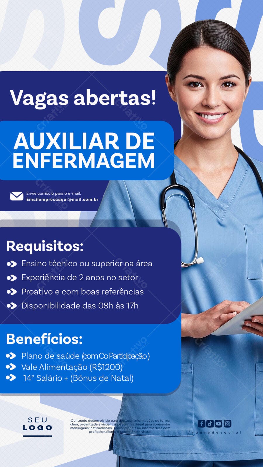 Story Instagram Vagas Auxiliar Enfermagem PSD Editável
