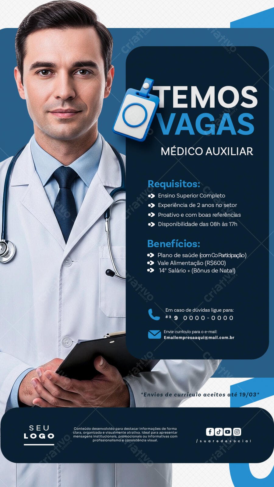 Story Instagram Vagas Médico Auxiliar PSD Editável