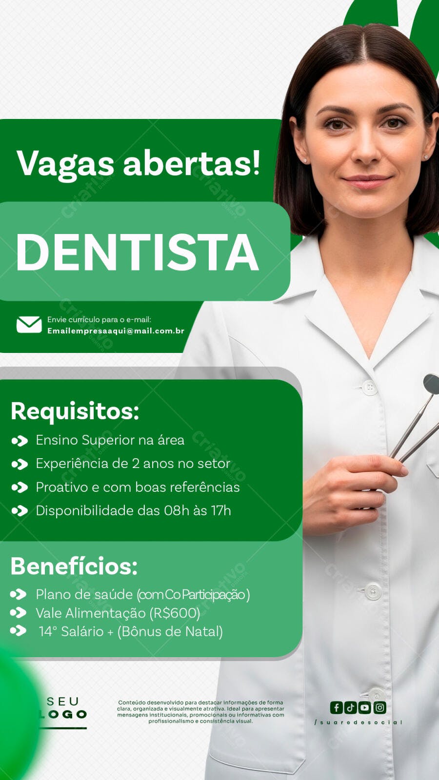 Post Vagas Abertas Dentista Odontologia PSD Editável