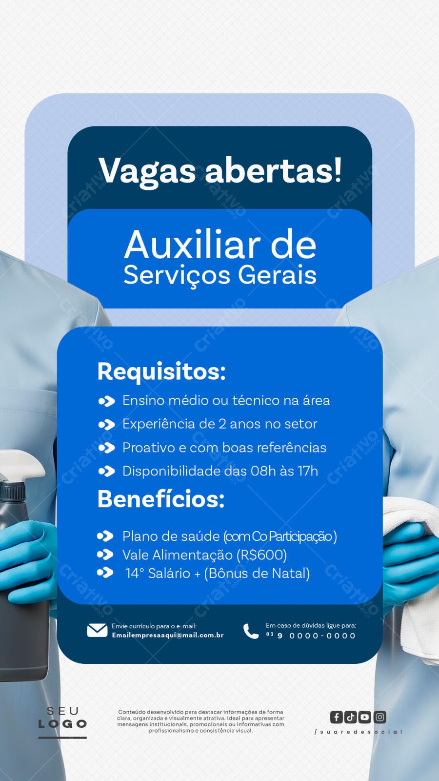 Story Vagas Abertas Auxiliar Serviços Gerais PSD Editável