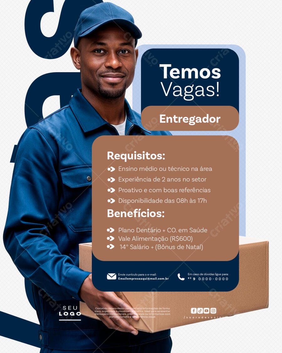 Post Instagram Temos Vagas Entregador PSD Editável