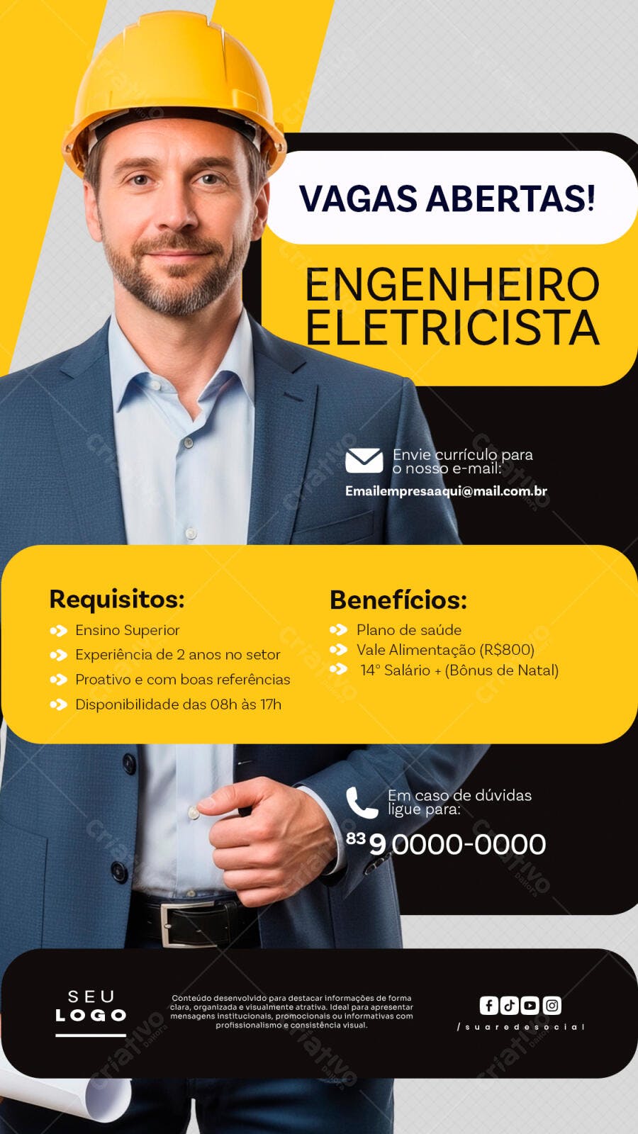 Post Vagas Abertas Engenheiro Eletricista PSD Editável