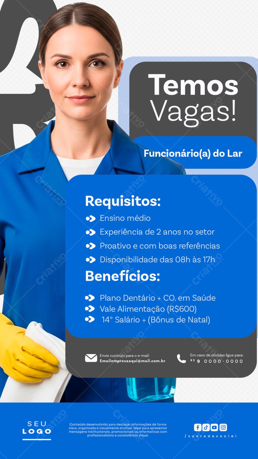 Post Instagram Vagas Emprego Doméstico PSD Editável