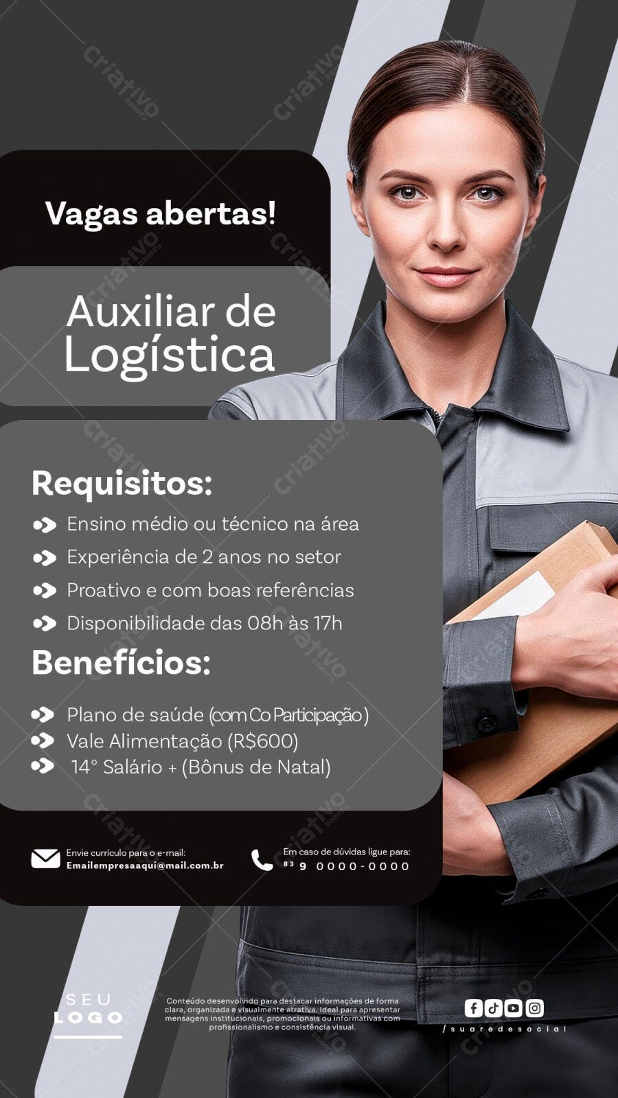 Post Instagram Vagas Abertas Auxiliar Logística PSD Editável
