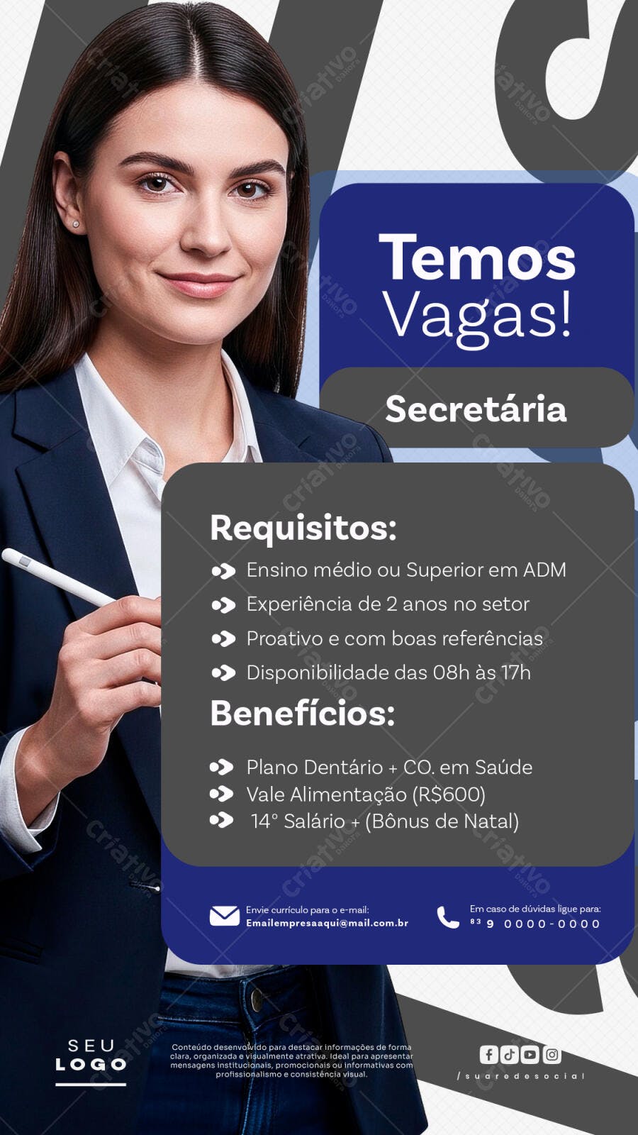 Story Instagram Vagas Emprego Secretária PSD Editável