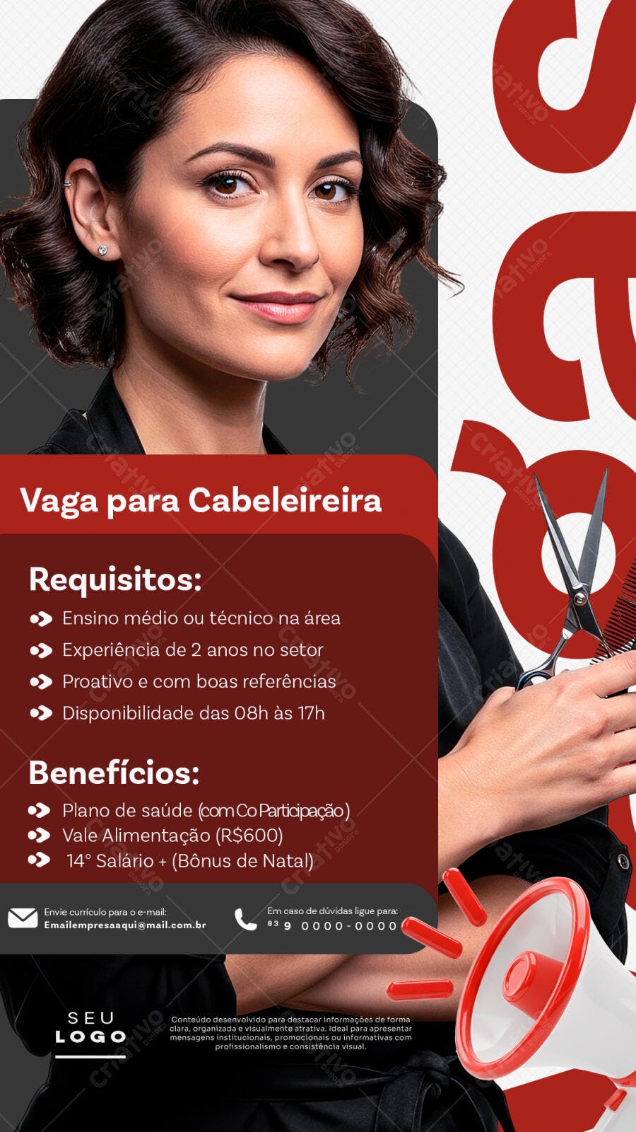 Post Vaga Cabeleireira Salão de Beleza PSD Editável