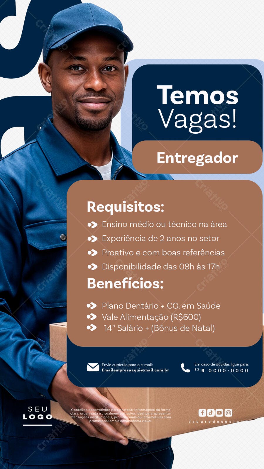 Post Instagram Vaga Entregador PSD Editável