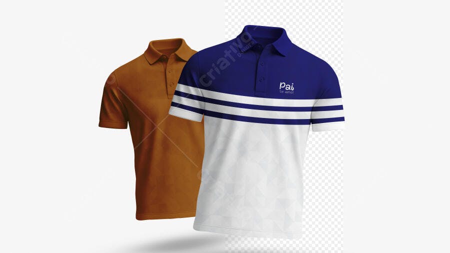 Mockup Camiseta Polo Masculina Frente Fundo Branco Editável