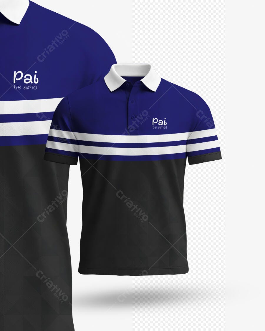 Mockup Camiseta Polo Azul Escuro Frente Editável
