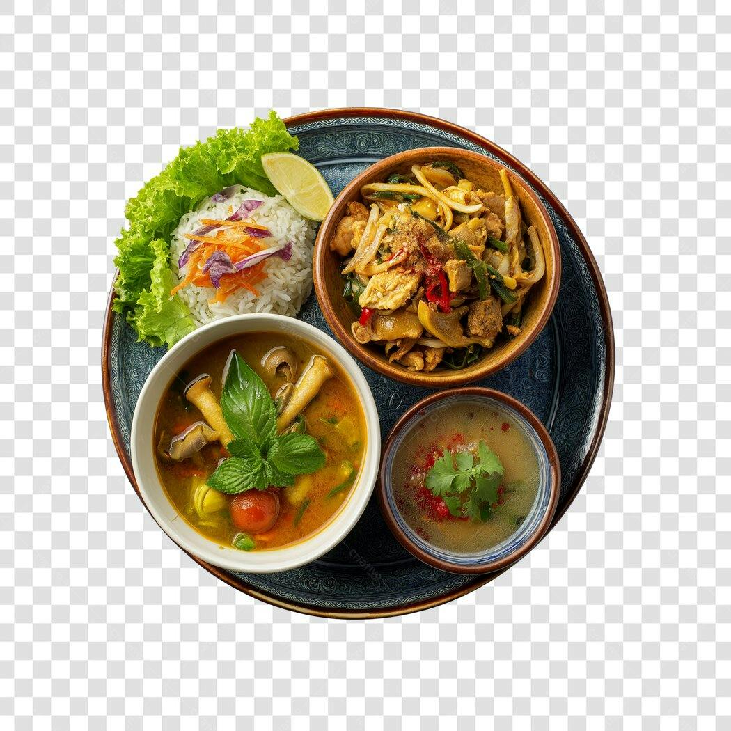 Foto Recortada Prato Comida Asiática Variada PNG Fundo Transparente