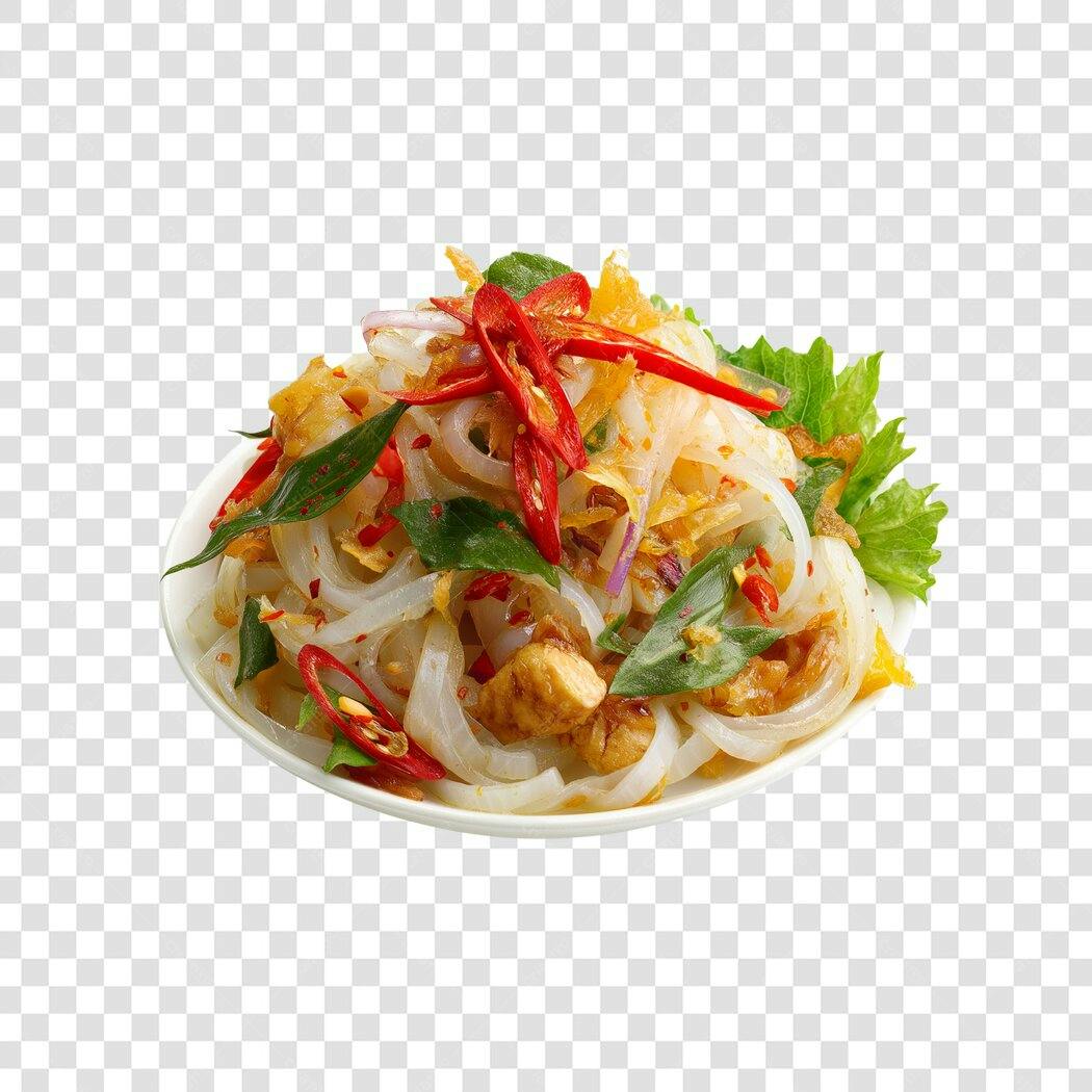 Foto Recortada Salada Asiática Macarrão Pimenta PNG Fundo Transparente