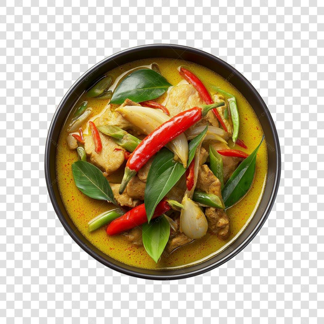 Foto Recortada Curry Tailandês Frango Pimentão PNG Fundo Transparente