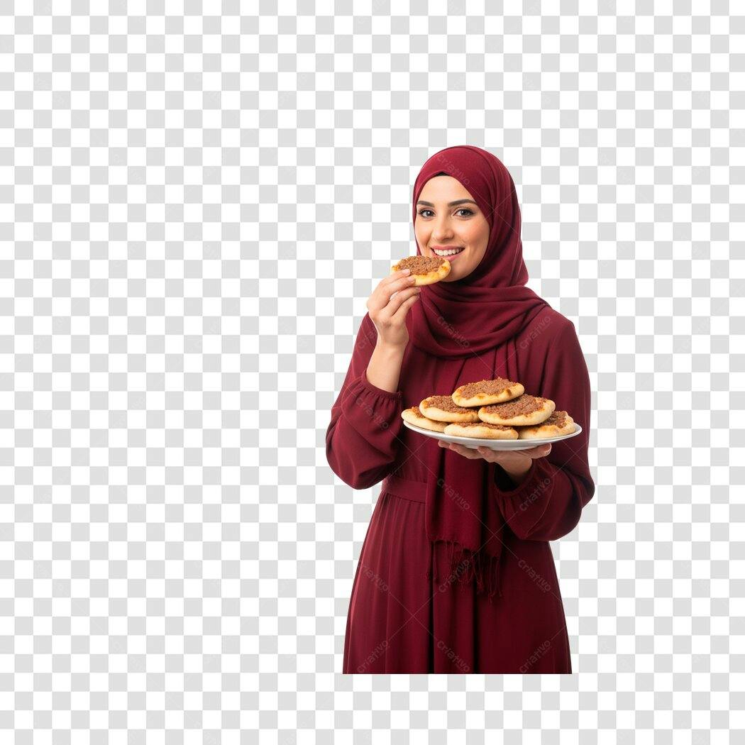 Foto Recortada Mulher Muçulmana Comendo Doces PNG Fundo Transparente