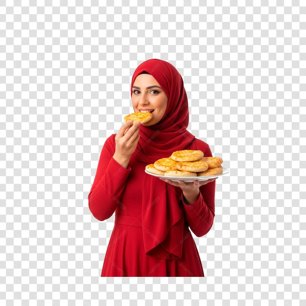 Foto Recortada Mulher Muçulmana Comendo Comida Árabe PNG Fundo Transparente
