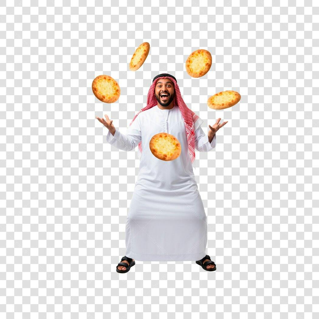 Foto Recortada Homem Árabe Pão Pita PNG Fundo Transparente
