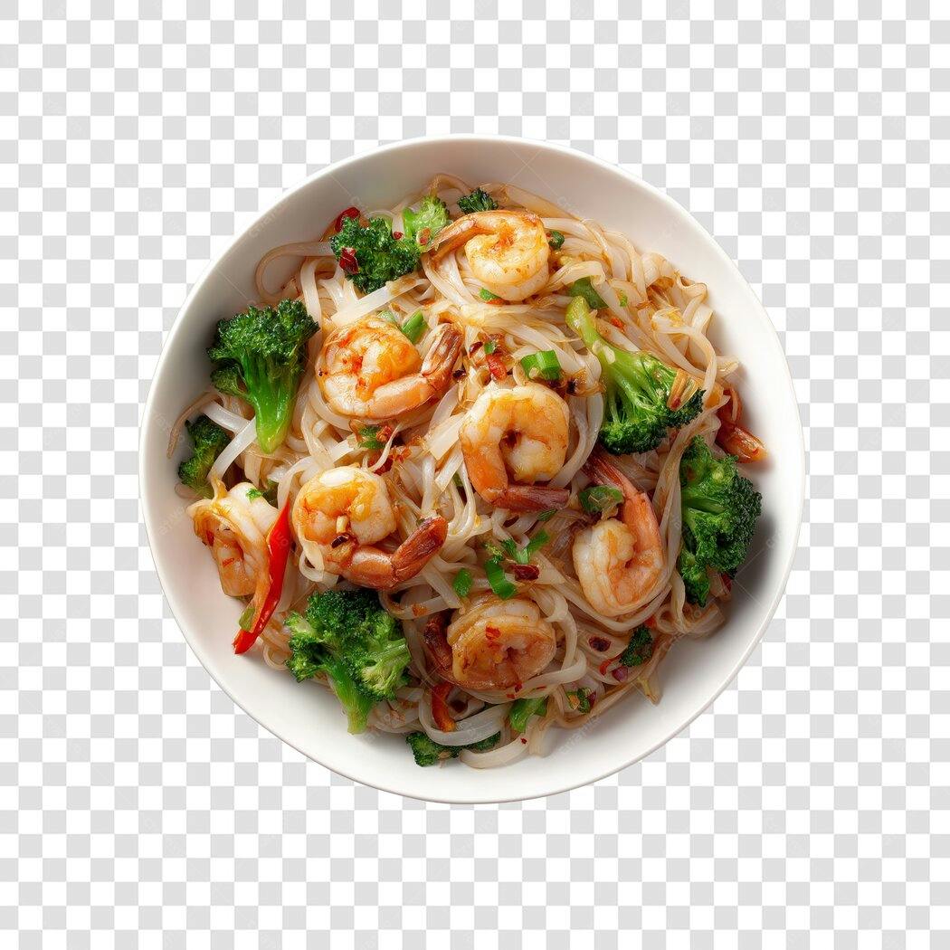 Foto Recortada Yakisoba Camarão Brócolis PNG Fundo Transparente