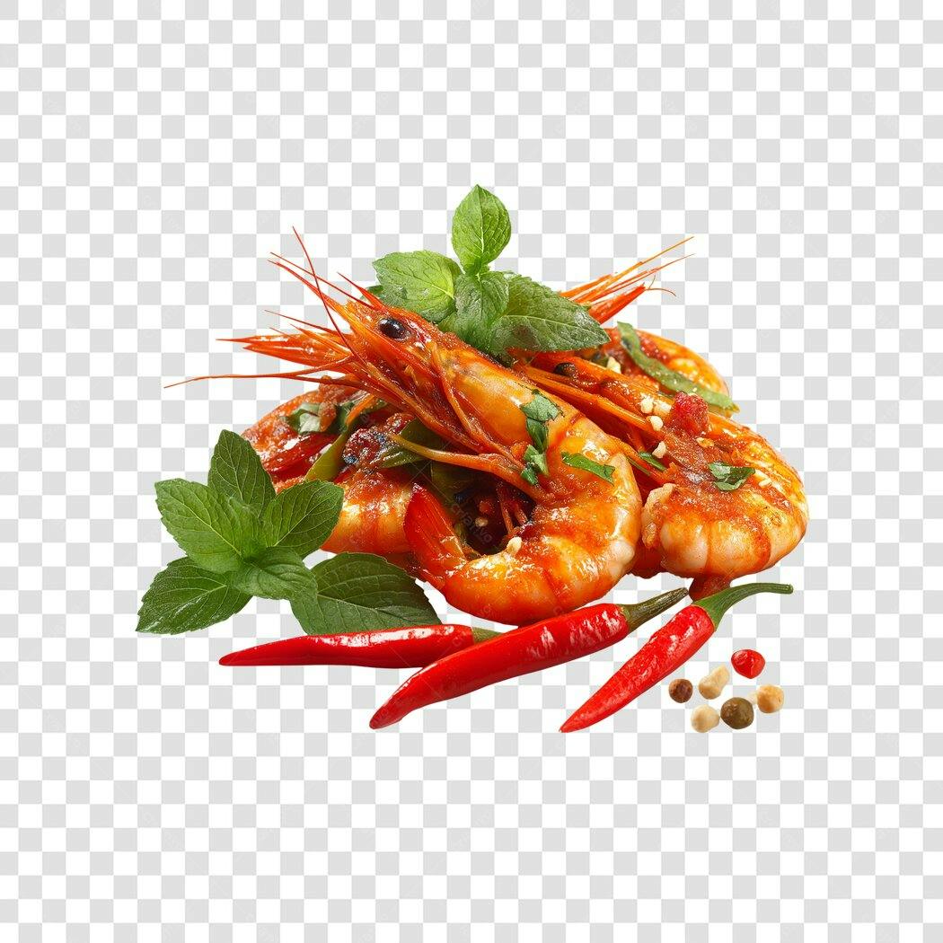 Foto Recortada Camarão Pimenta Hortelã PNG Fundo Transparente