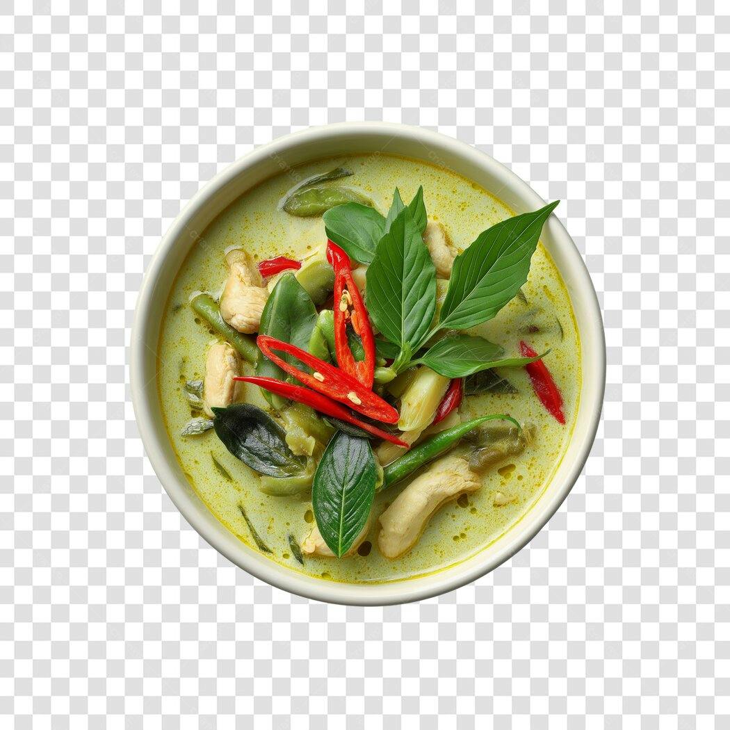 Foto Recortada Sopa Tailandesa Curry Verde PNG Fundo Transparente