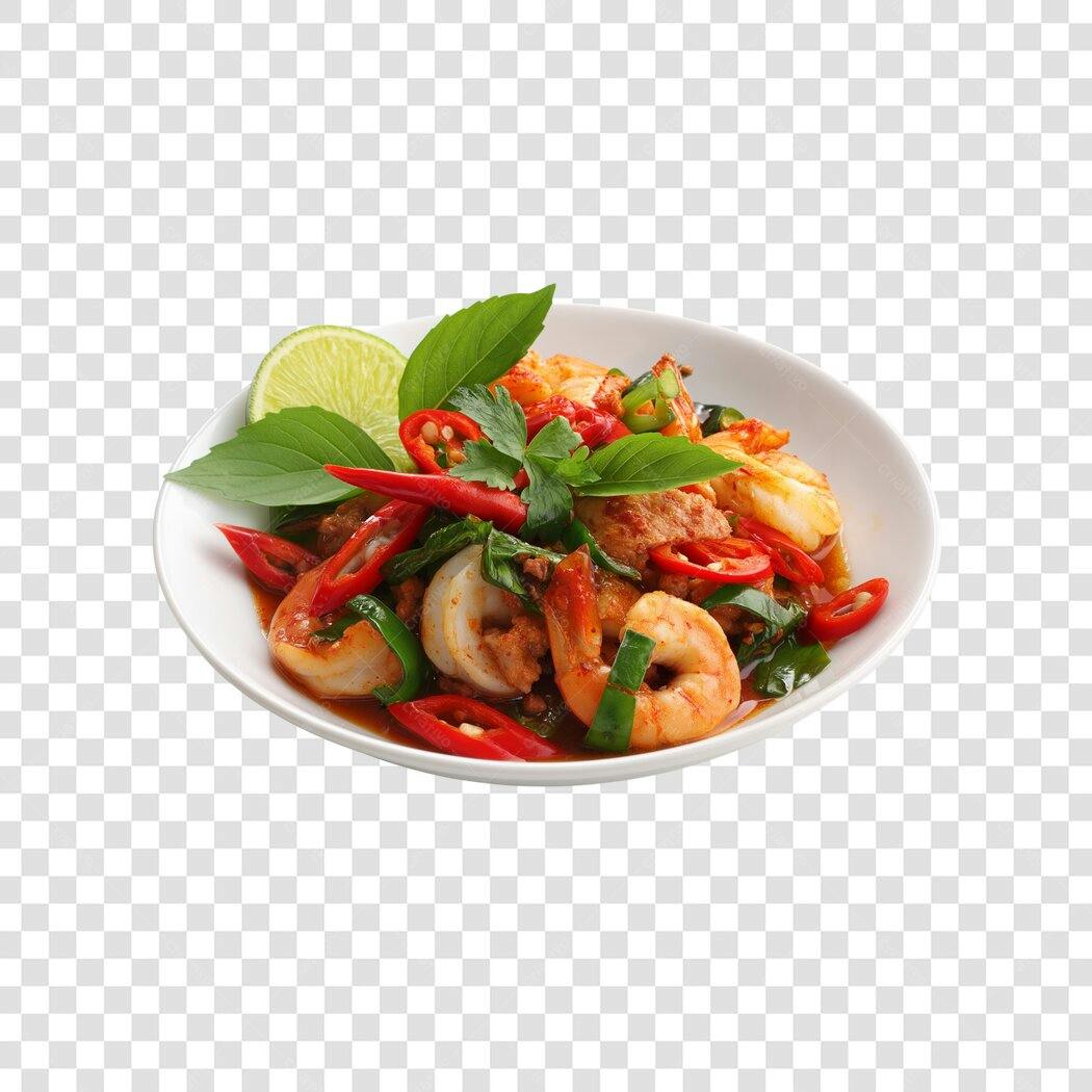 Foto Recortada Camarão Refogado Pimenta Limão PNG Fundo Transparente