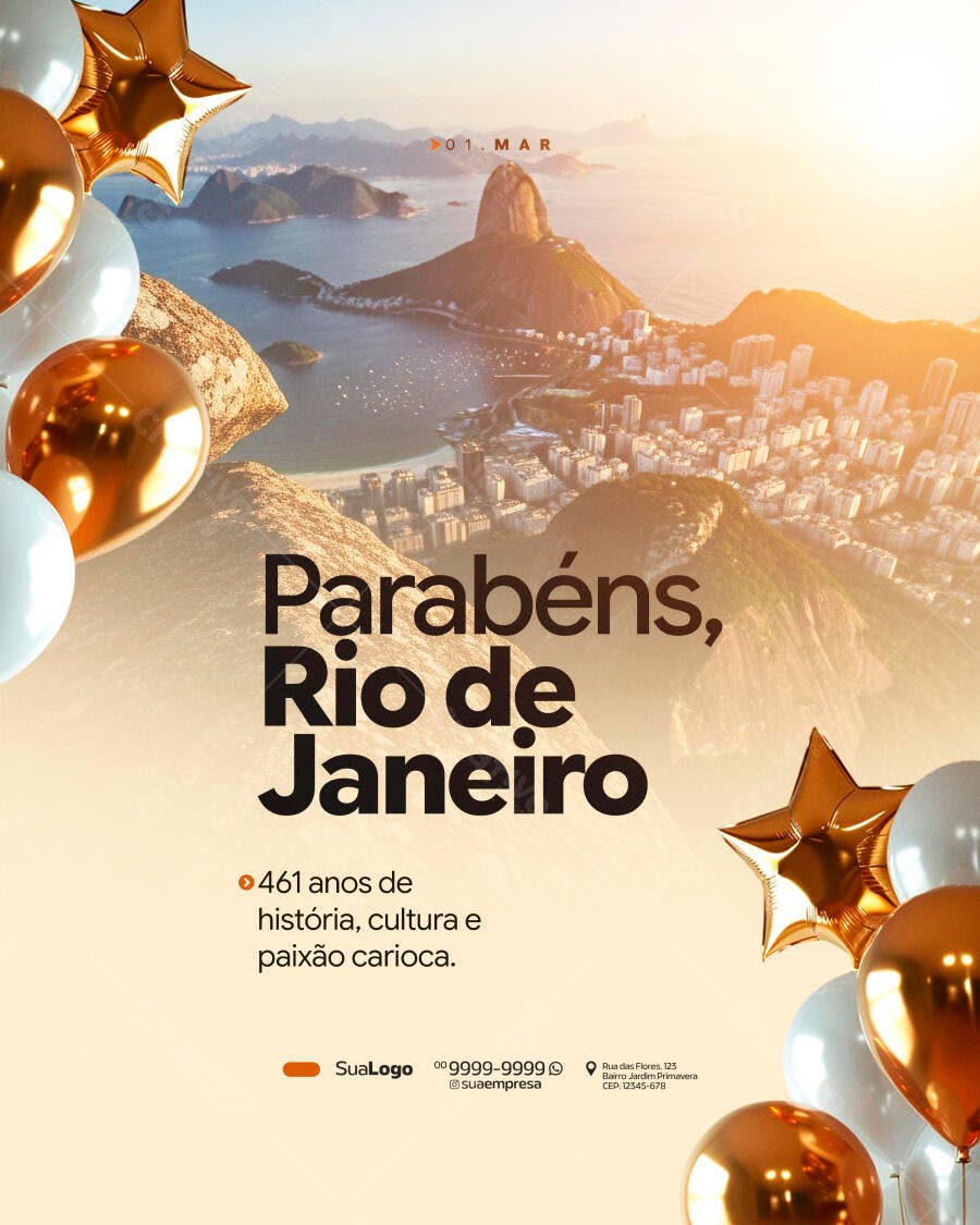 Post Instagram Aniversário Rio de Janeiro 1 de Março PSD Editável
