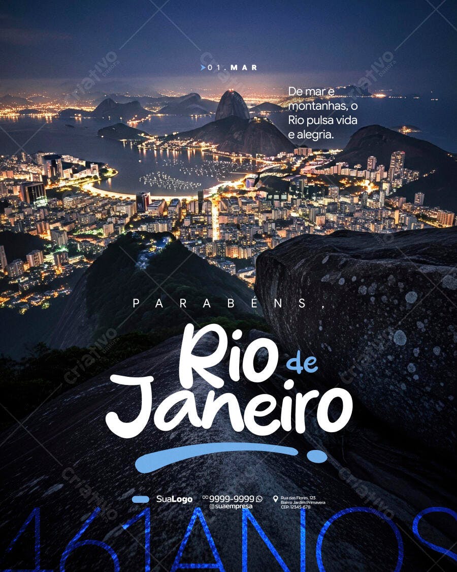 Post Instagram Aniversário Rio de Janeiro 1 de Março PSD Editável