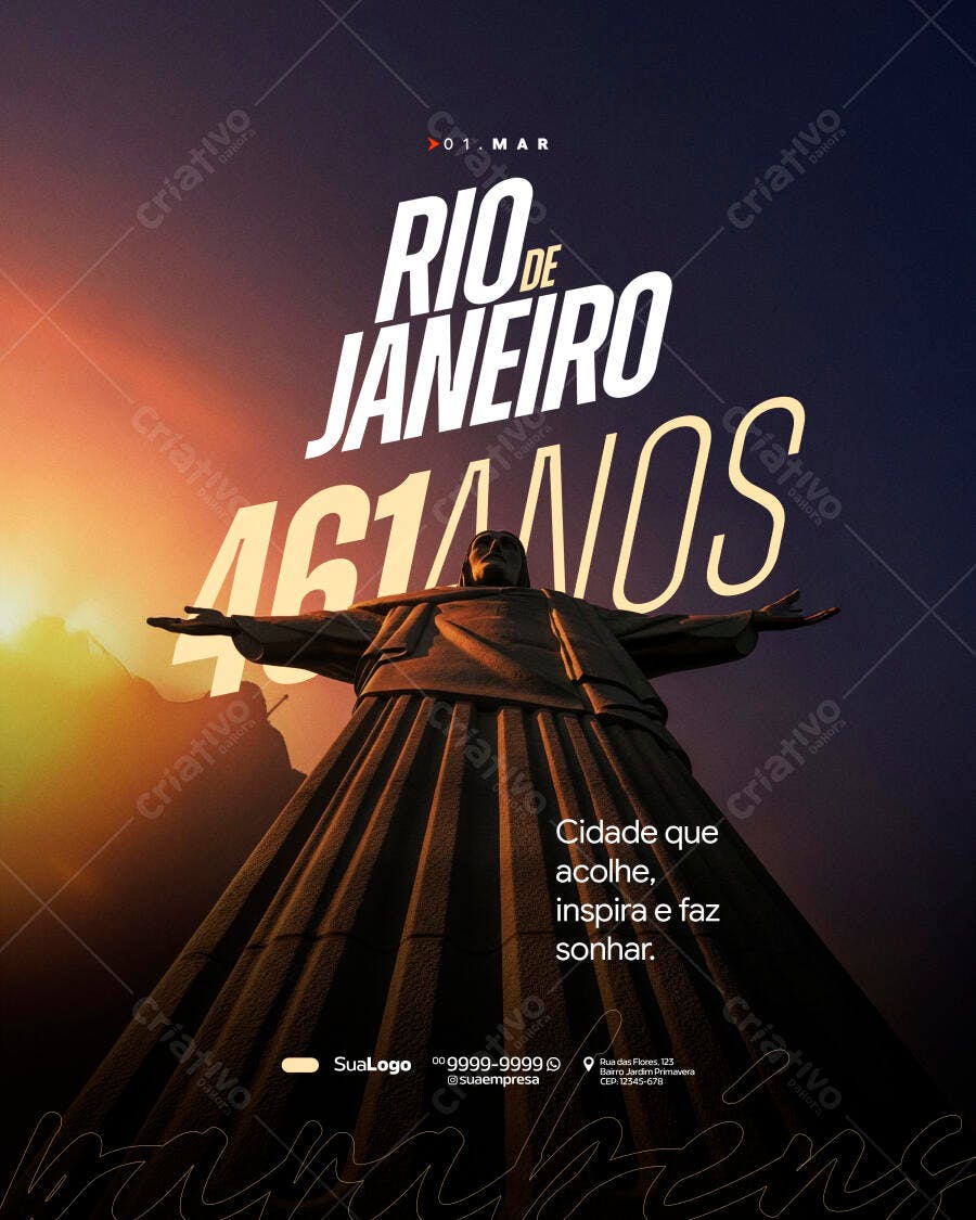 Post Instagram Aniversário Rio de Janeiro 1 de Março PSD Editável