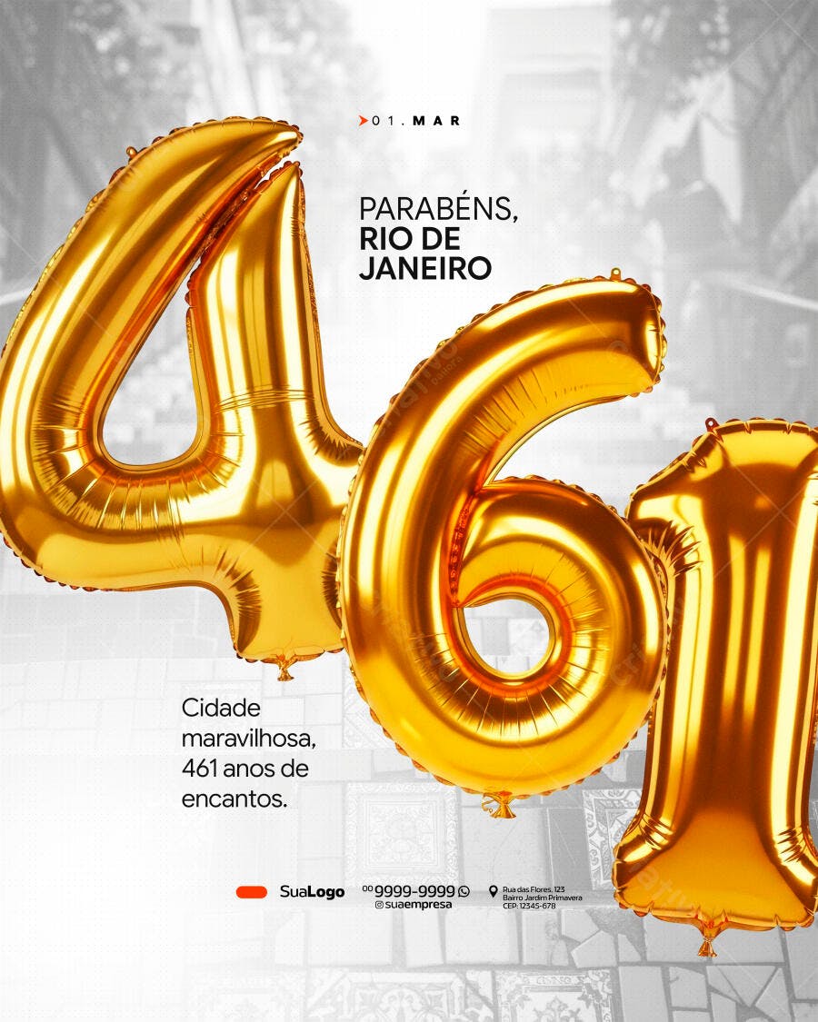 Post Instagram Aniversário Rio de Janeiro 461 Anos PSD Editável