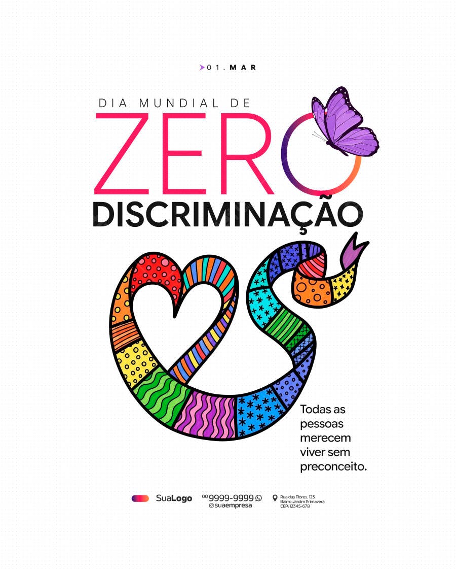 Post Instagram Dia Zero Discriminação Março PSD Editável