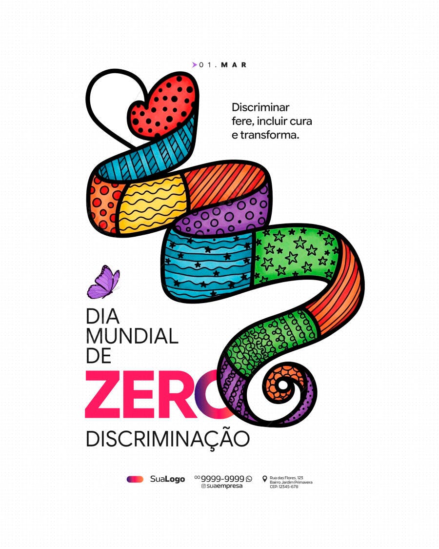 Post Dia Mundial Zero Discriminação Março PSD Editável