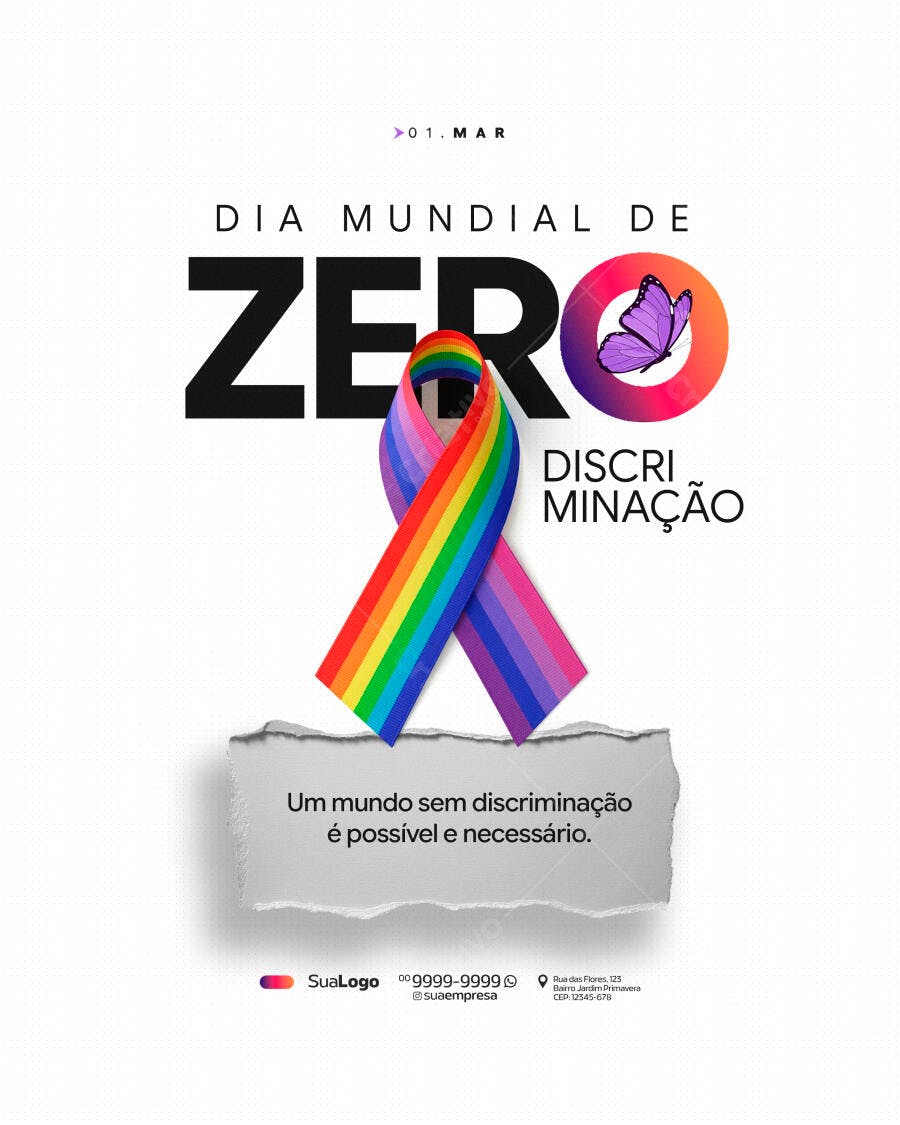 Post Dia Mundial Zero Discriminação Março PSD Editável