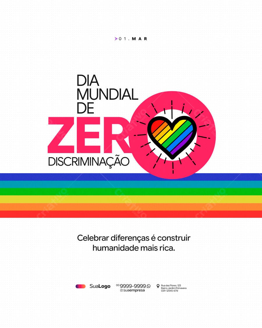 Post Dia Mundial Zero Discriminação Março PSD Editável