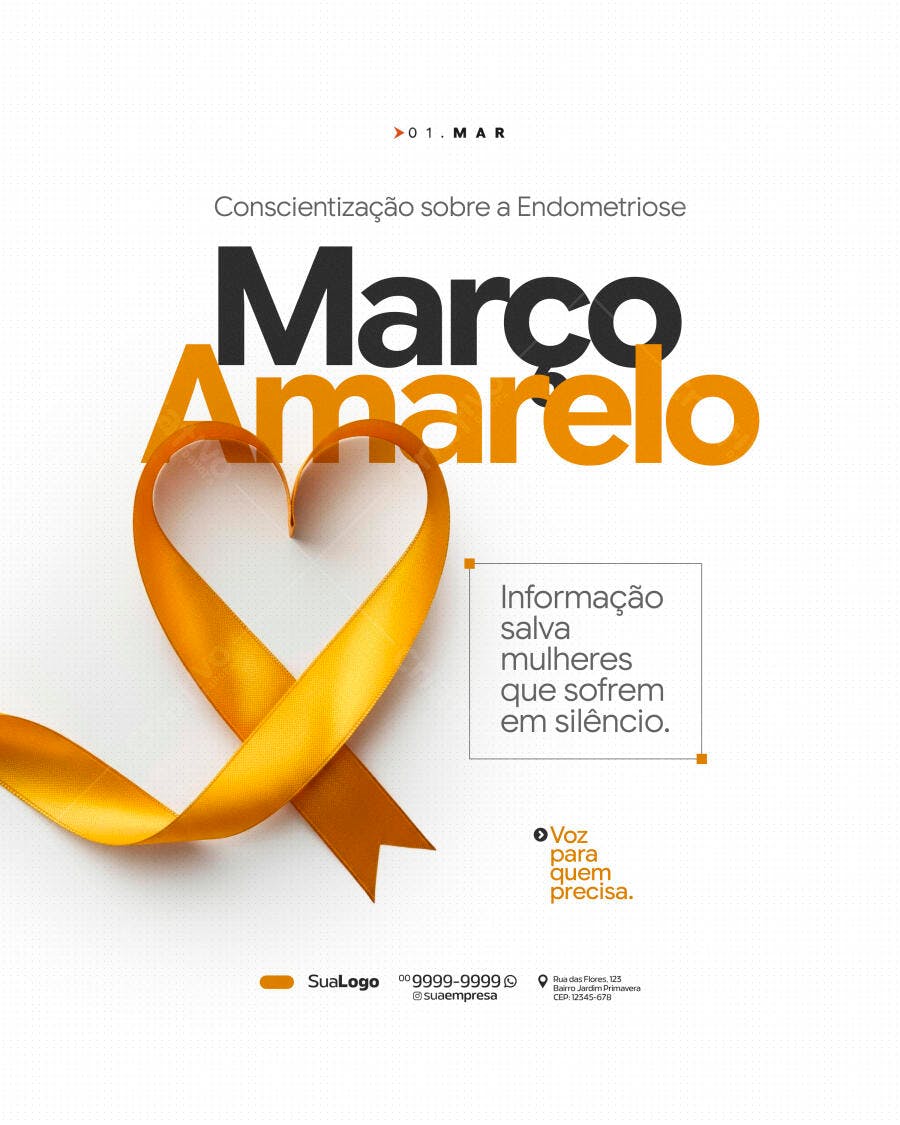 Post Instagram Março Amarelo Endometriose PSD Editável