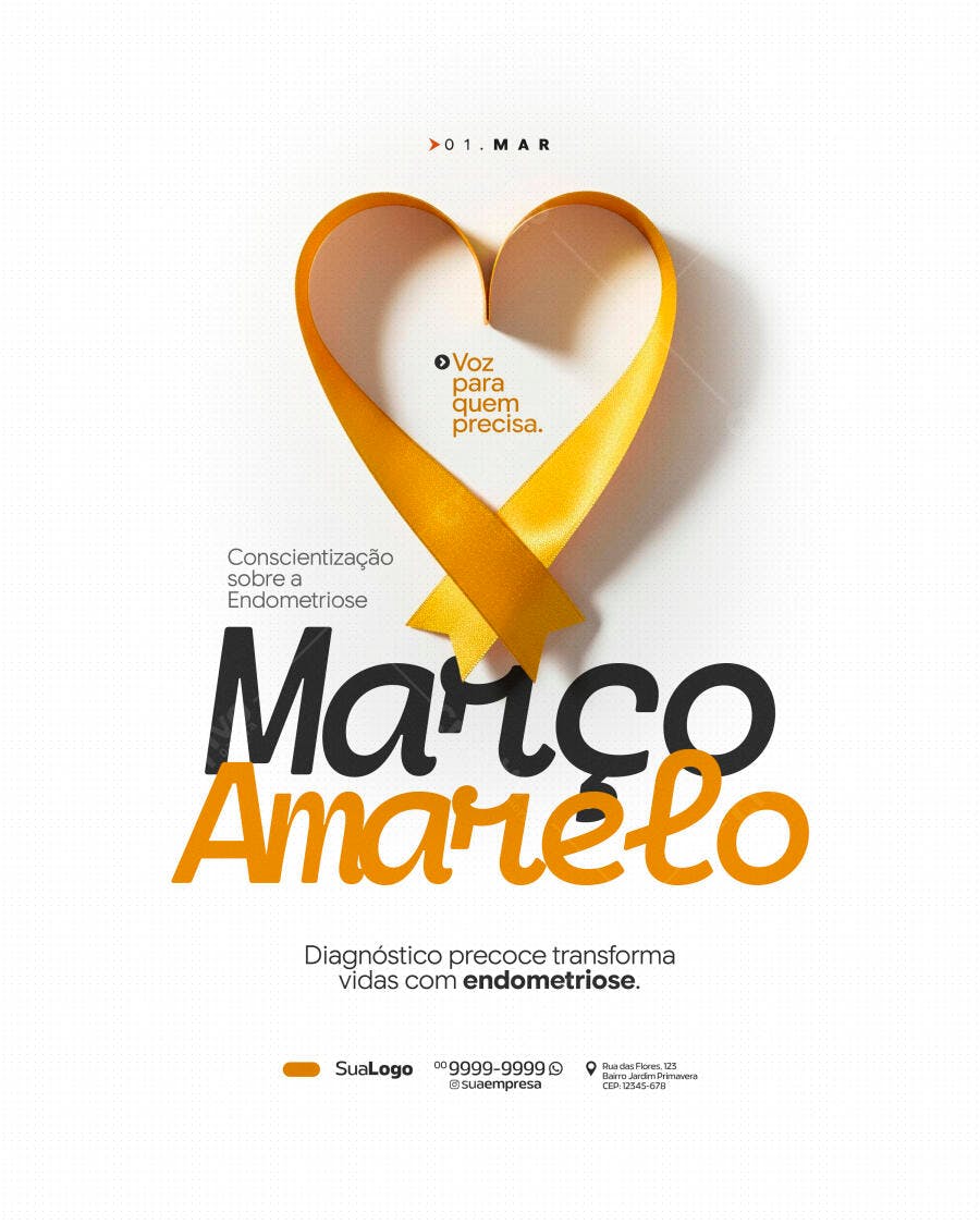 Post Instagram Março Amarelo Endometriose PSD Editável