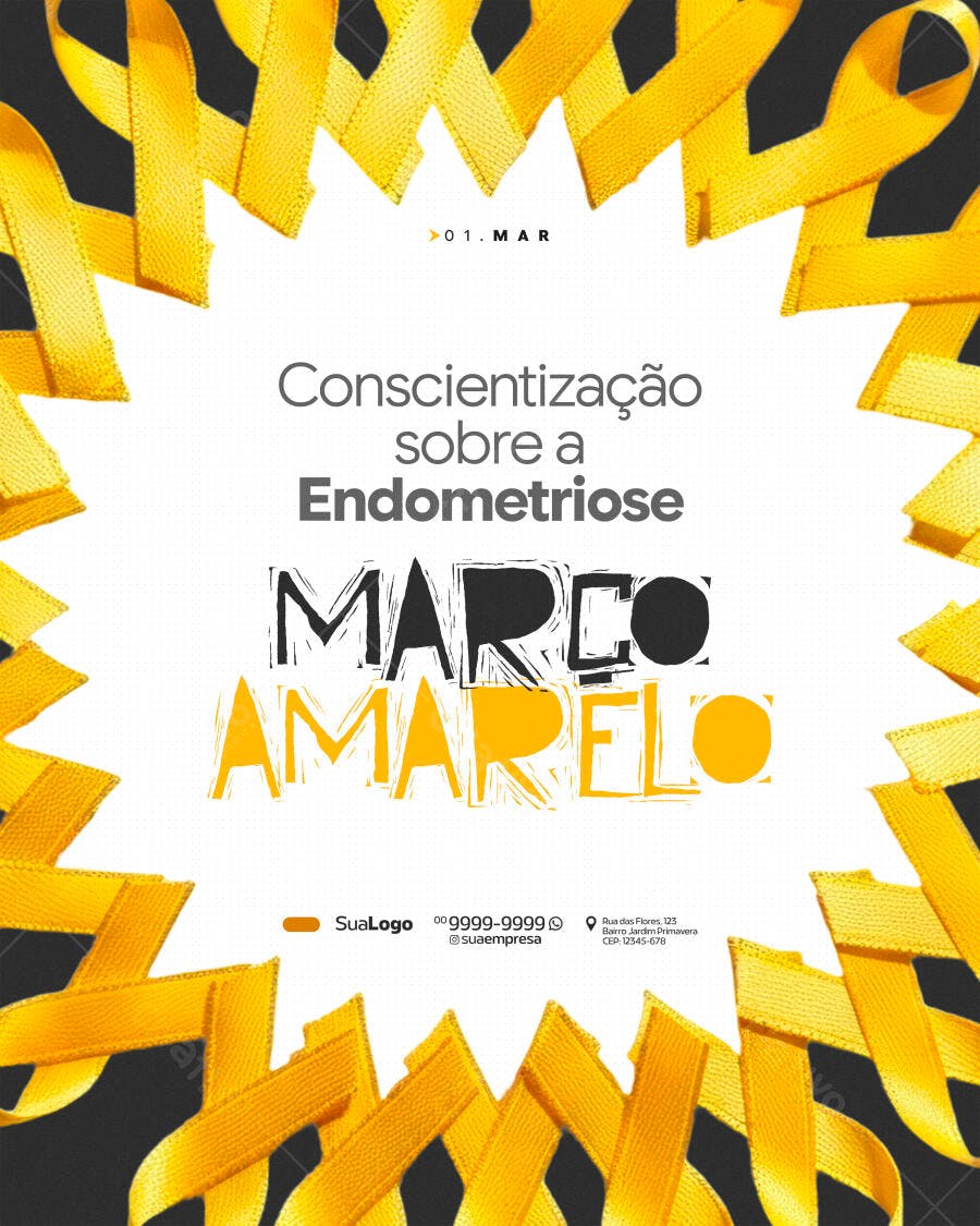 Post Instagram Março Amarelo Endometriose PSD Editável