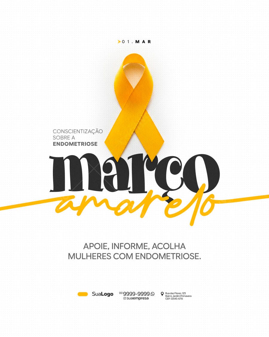 Post Instagram Março Amarelo Endometriose PSD Editável